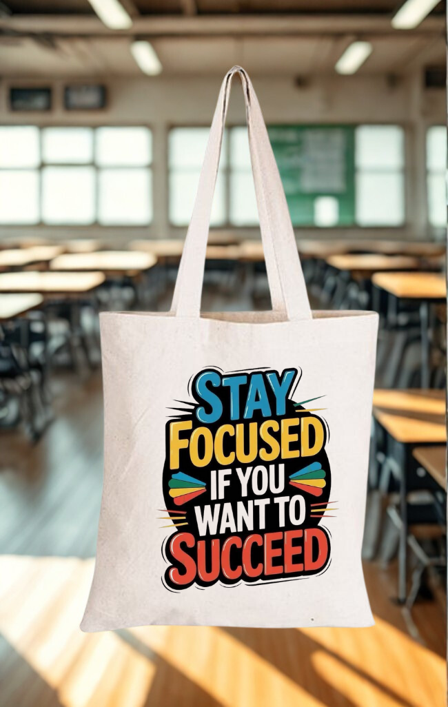 Stay Focused if you Want to Succeed Eco-friendly tote bag, reusable cotton bag, sustainable shopping bag, biodegradable tote
