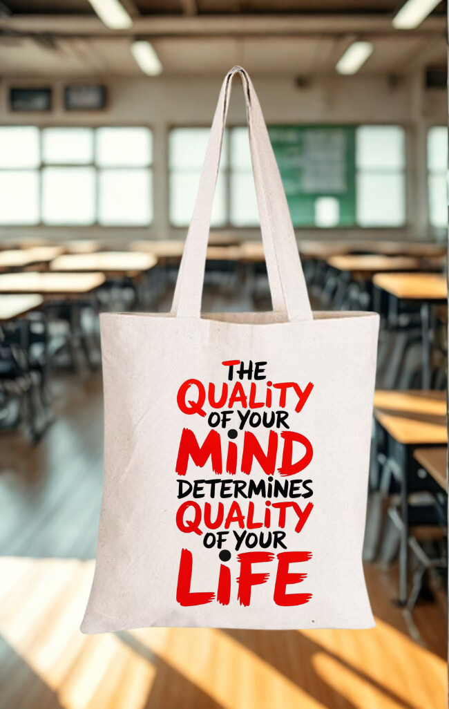 Canvas tote bag with bold motivational quote design