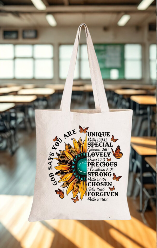 Tote bag with motivational quote and sunflower design