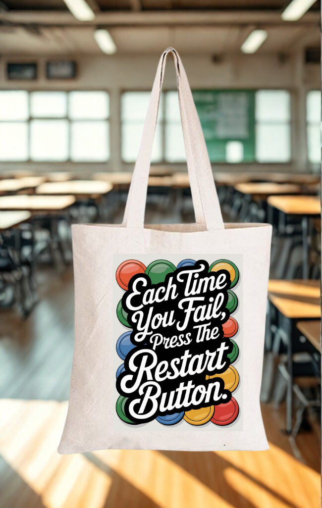 Eco‑friendly tote bag with colorful button‑style graphic design