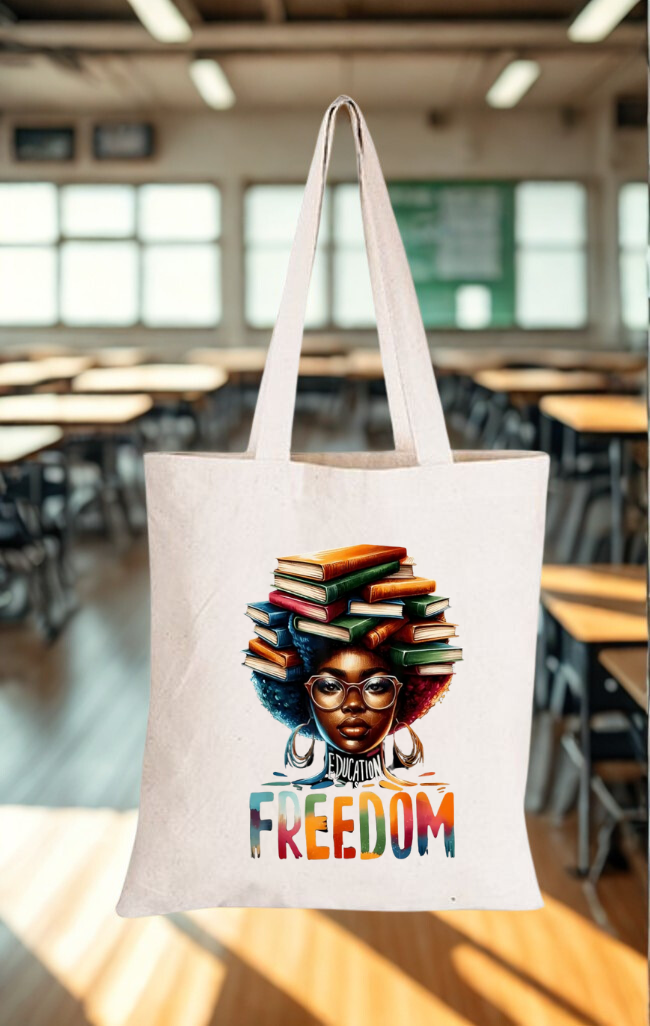 canvas tote with printed artwork design and sturdy handles