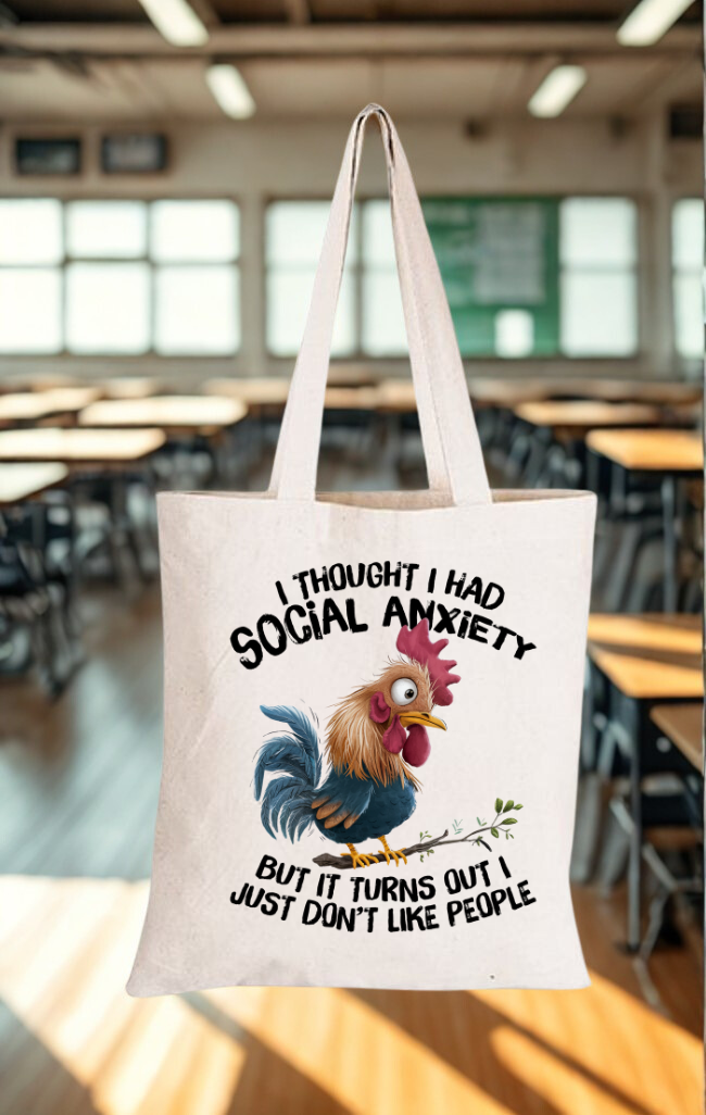 Cotton canvas tote bag with colorful illustrated rooster graphic design