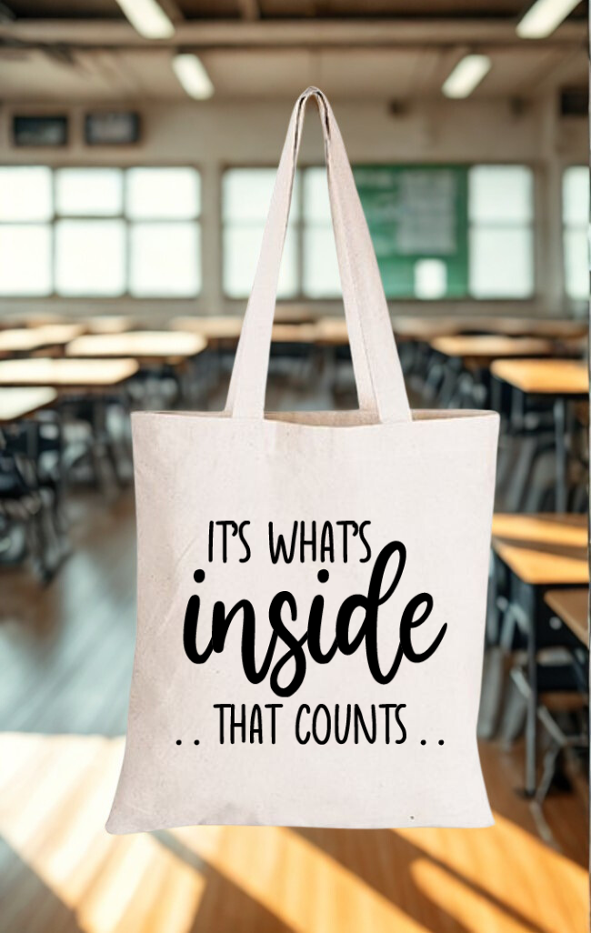 Cotton canvas tote bag with bold black motivational minimalist text graphic design