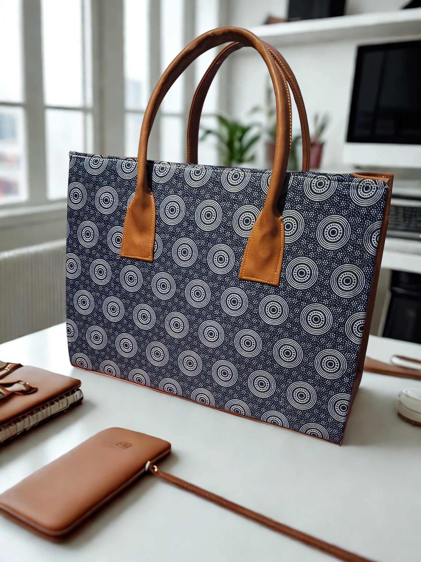 Shweshwe and Leather Tote Bag