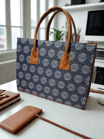 Shweshwe and Leather Tote Bag