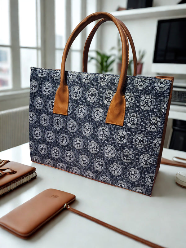 Shweshwe and Leather Tote Bag