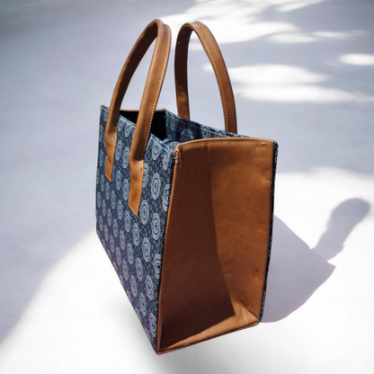 Shweshwe and Leather Tote Bag