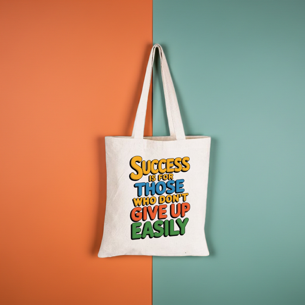 "Success is for Those Who Don't Give Up Easily" eco-friendly tote bag, reusable cotton bag, sustainable shopping bag, biodegradable tote