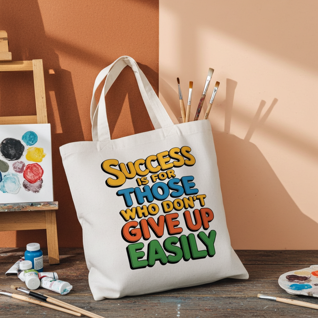 "Success is for Those Who Don't Give Up Easily" eco-friendly tote bag, reusable cotton bag, sustainable shopping bag, biodegradable tote